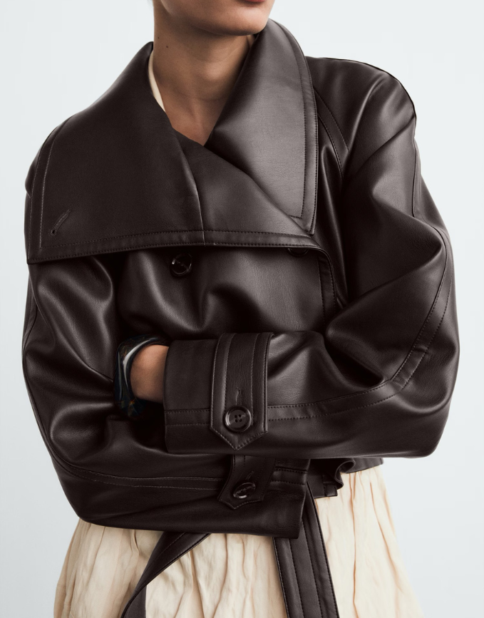 Cropped Belted Leather Jacket