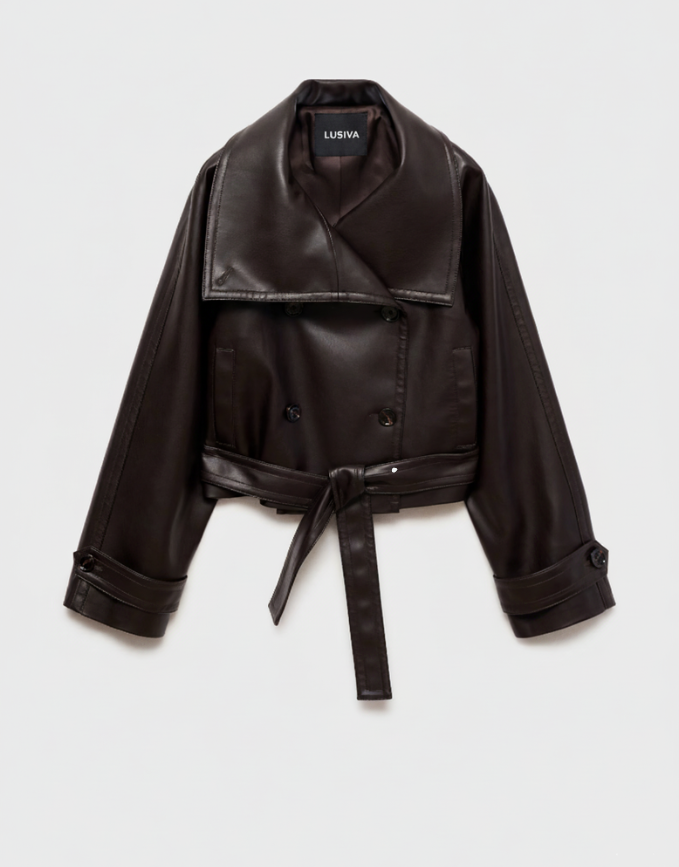 Cropped Belted Leather Jacket
