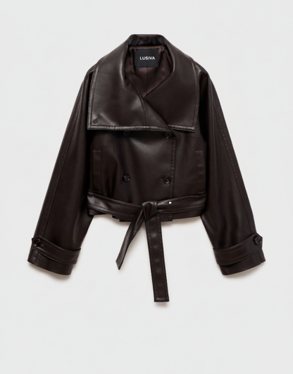 Cropped Belted Leather Jacket