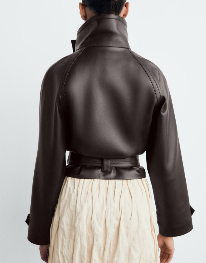 Cropped Belted Leather Jacket