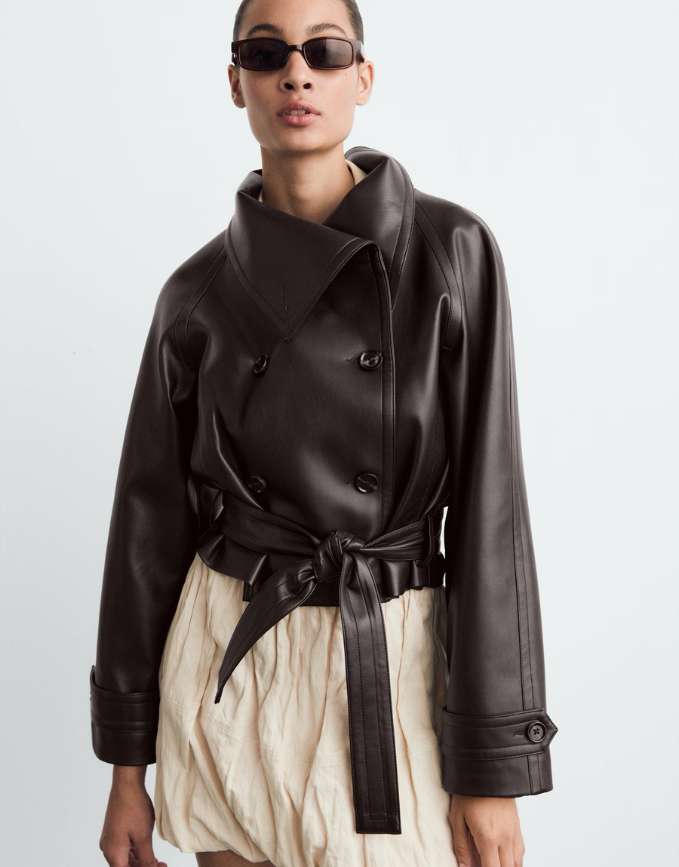 Cropped Belted Leather Jacket
