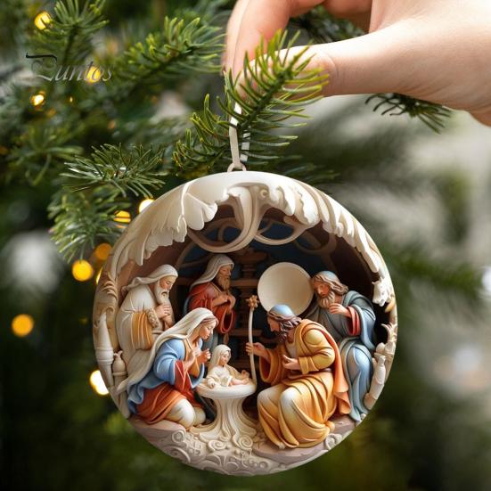 "Birth Of Christ" Disc Flat Ornaments For Christmas Tree Ornament