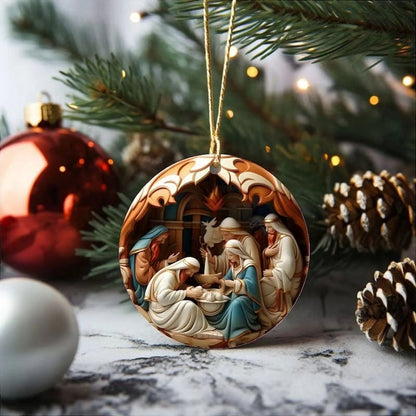 "Birth Of Christ" Disc Flat Ornaments For Christmas Tree Ornament