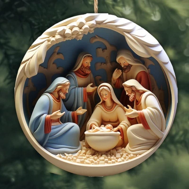 "Birth Of Christ" Disc Flat Ornaments For Christmas Tree Ornament