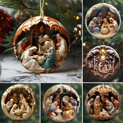 "Birth Of Christ" Disc Flat Ornaments For Christmas Tree Ornament