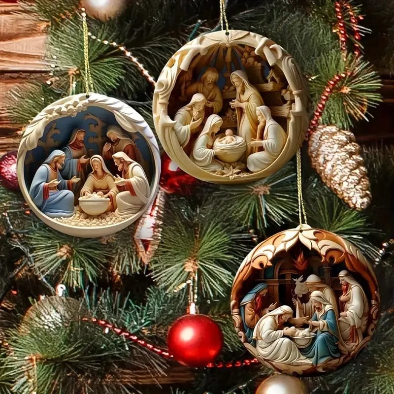 "Birth Of Christ" Disc Flat Ornaments For Christmas Tree Ornament