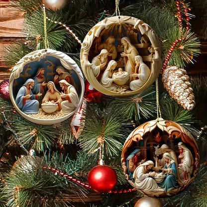 "Birth Of Christ" Disc Flat Ornaments For Christmas Tree Ornament