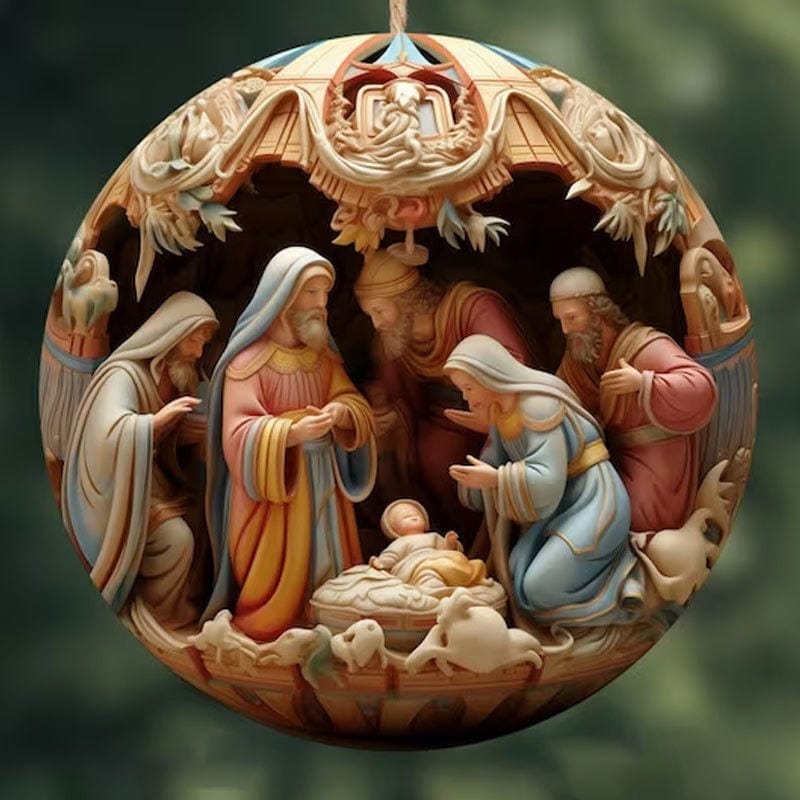 "Birth Of Christ" Disc Flat Ornaments For Christmas Tree Ornament
