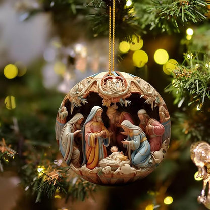 "Birth Of Christ" Disc Flat Ornaments For Christmas Tree Ornament