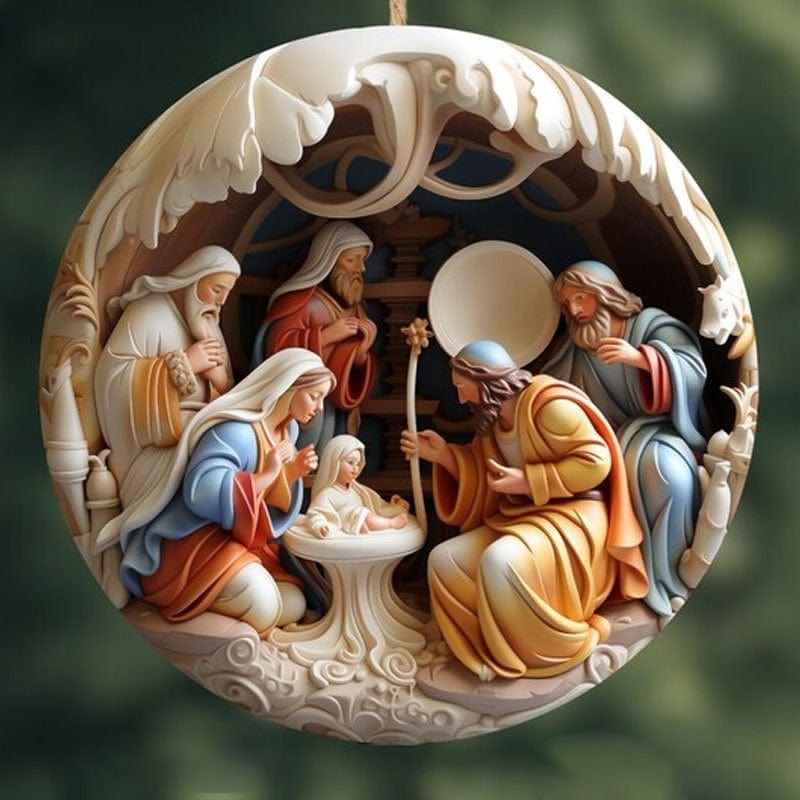 "Birth Of Christ" Disc Flat Ornaments For Christmas Tree Ornament